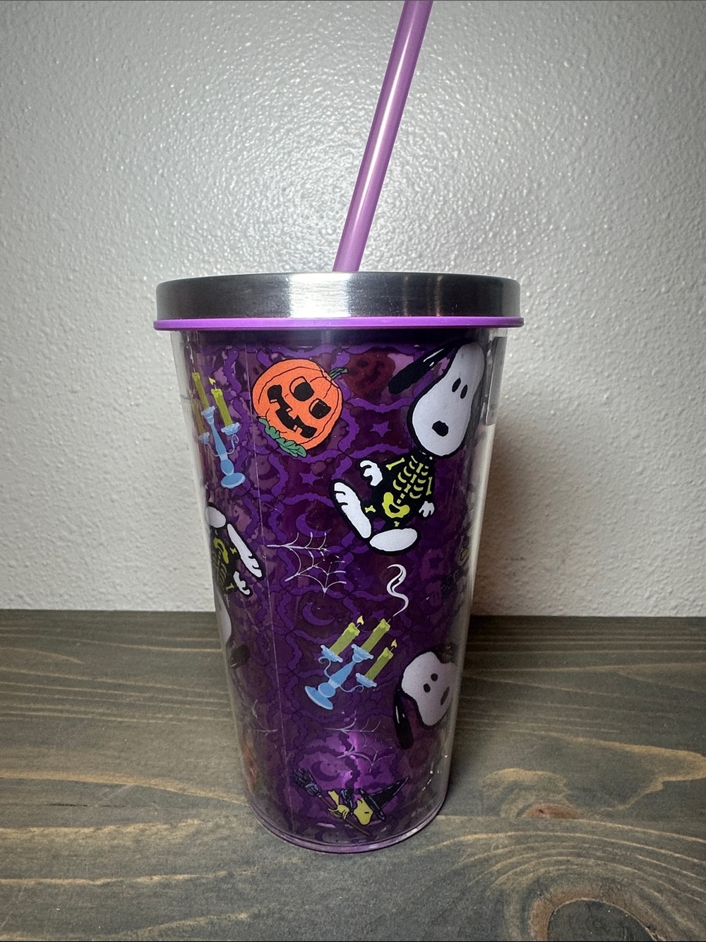 Peanuts Purple Halloween Snoopy Tumbler with Straw